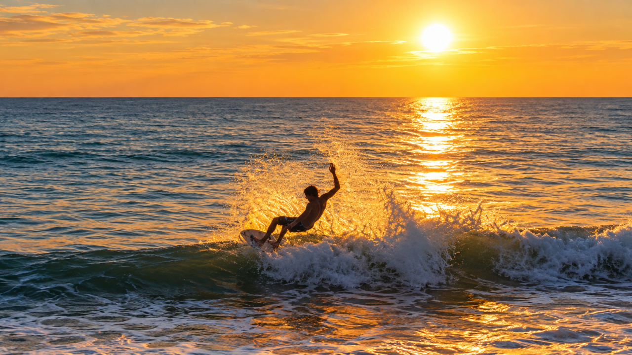 Imagem de surfista surfando no inverno